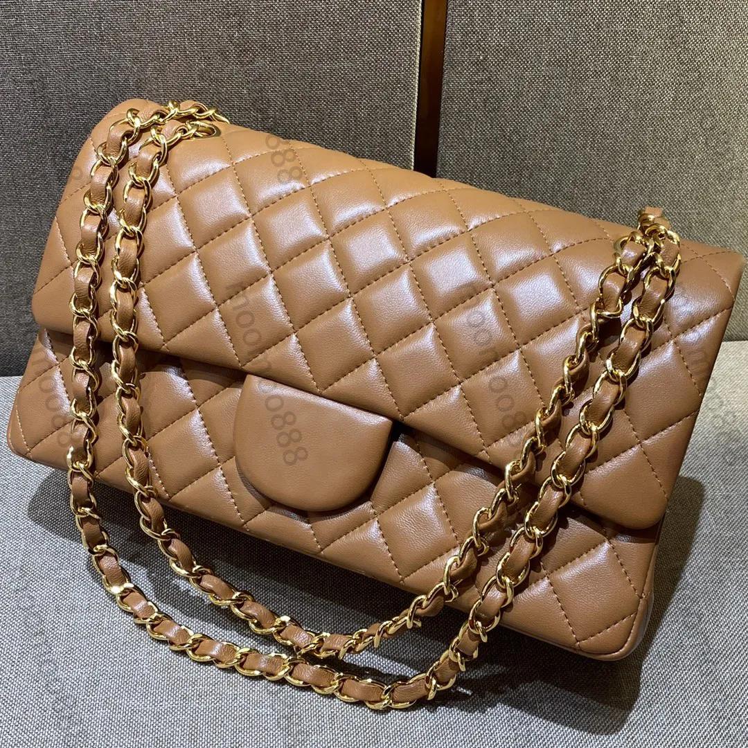 

10A Mirror Quality Designers Classic Flap Quilted Bag Medium 25cm Womens Lambskin Caviar Luxury Handbag Real Leather Caramel Purse Shoulder, White caviar