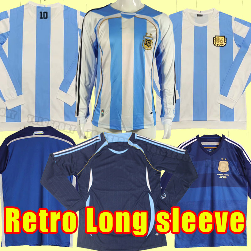 

Long sleeve Retro Soccer Jerseys Maradona CANIGGIA Football Shirt Batistuta RIQUELME ORTEGA CRESPO Argentina simeone ZANETTI 1986 86 2014 14 final, 2006