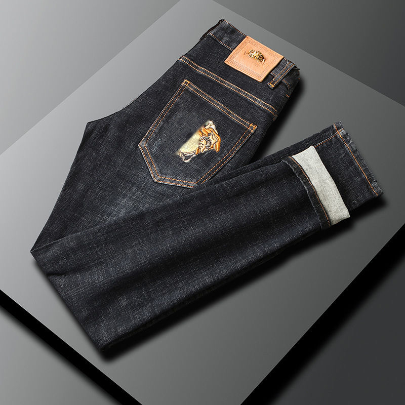 

Mens loose jeanss vers designer pants business casual long medusa gold-plated button man sweatpants baggy jeans for men, Blue
