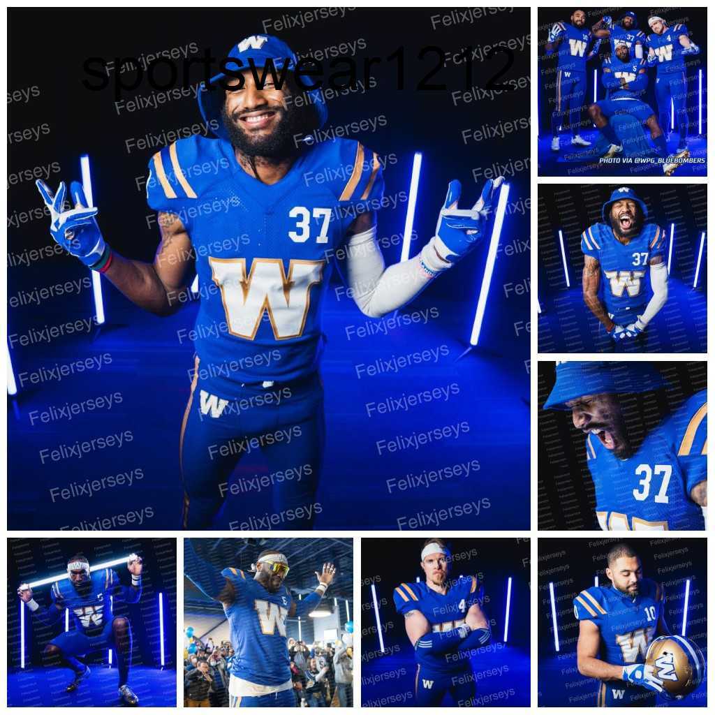 

37 Brandon Alexander 2022 Winnipeg Blue Bombers Football Jersey 4 Adam Bighill 33 Andrew Harris 5 Willie Jefferson 10 Nic Demski 15 Matt Nichols 7 Lucky Whitehead, 2022 blue in blue youth size s-xl