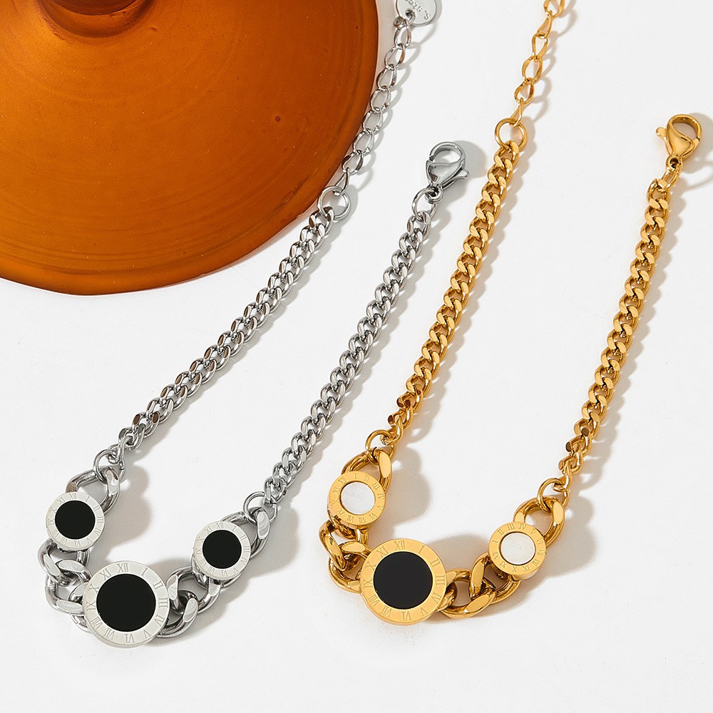 Classic Gold Plated Round Roman Numerals Charm Bracelet Brass Chain Bracelets for Gift-image-881537567