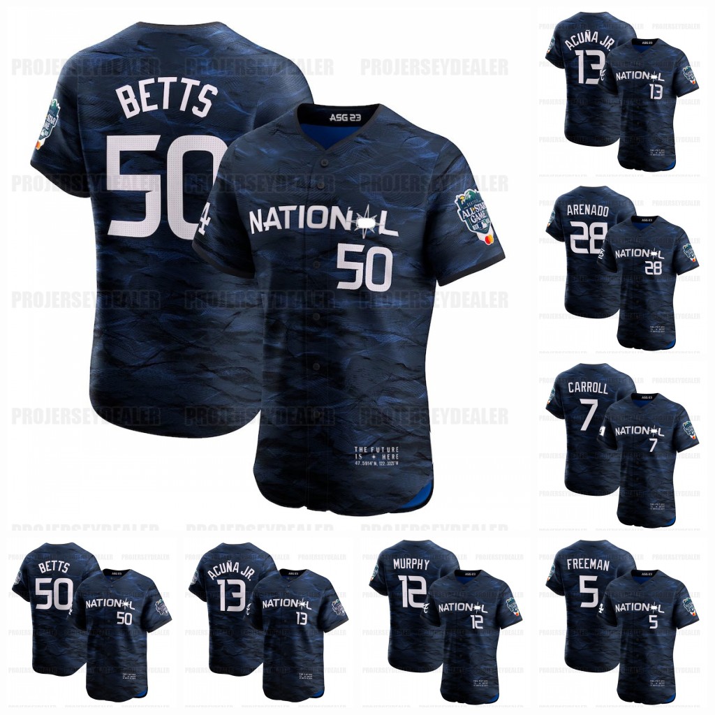 

National League 2023 All Star Game Baseball Jersey Mookie Betts Ronald Acuna Jr. Freddie Freeman Corbin Carroll Luis Arraez Nolan Arenado Dansby Swanson Pete Alonso, Grey cool base mens s-3xl