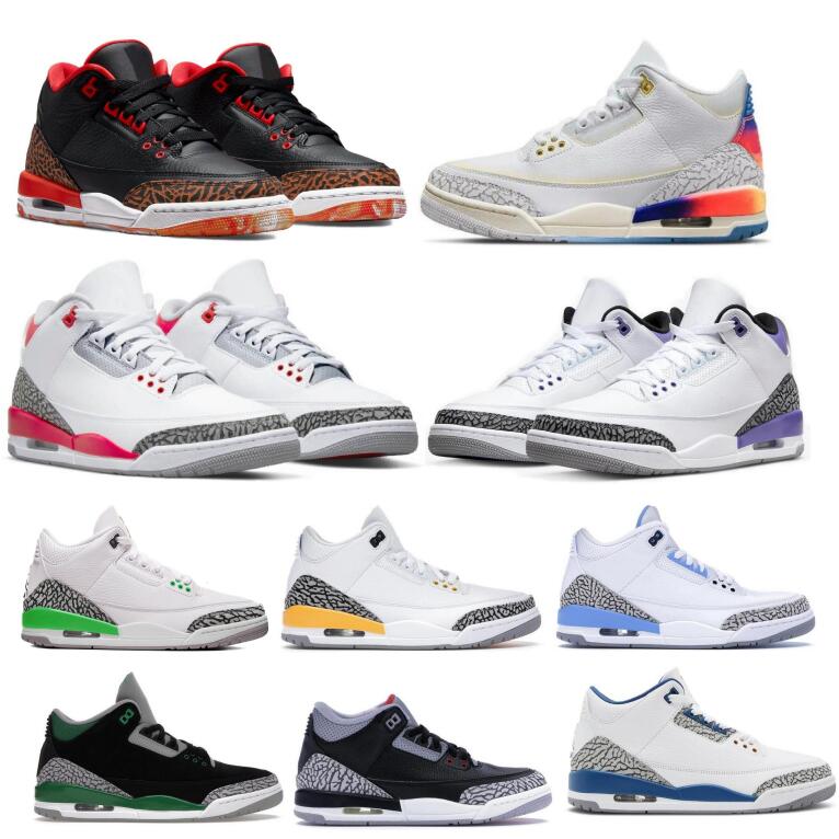 Jorden 3 Chaussures de basket-ball pour hommes Jumpman Cool Grey UNC Lucky Green Wizards Mars Stone Black Cement Gold Kumquat 2023 Baskets Basket