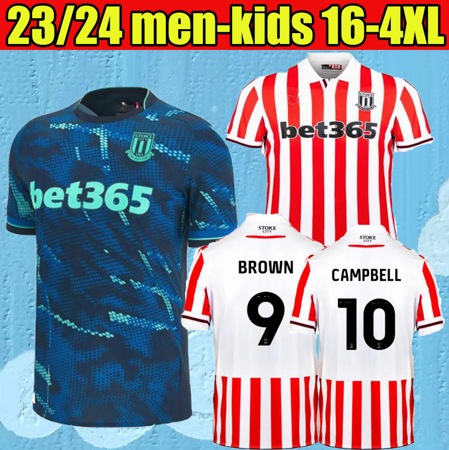 

23 24 Stoke City MIKEL CAMPBELL soccer jerseys SMITH FLETCHER POWELL BROWN CLUCAS home Kits 2023 Baker men kids kit Football Shirts Uniforms AWAY JERSEY