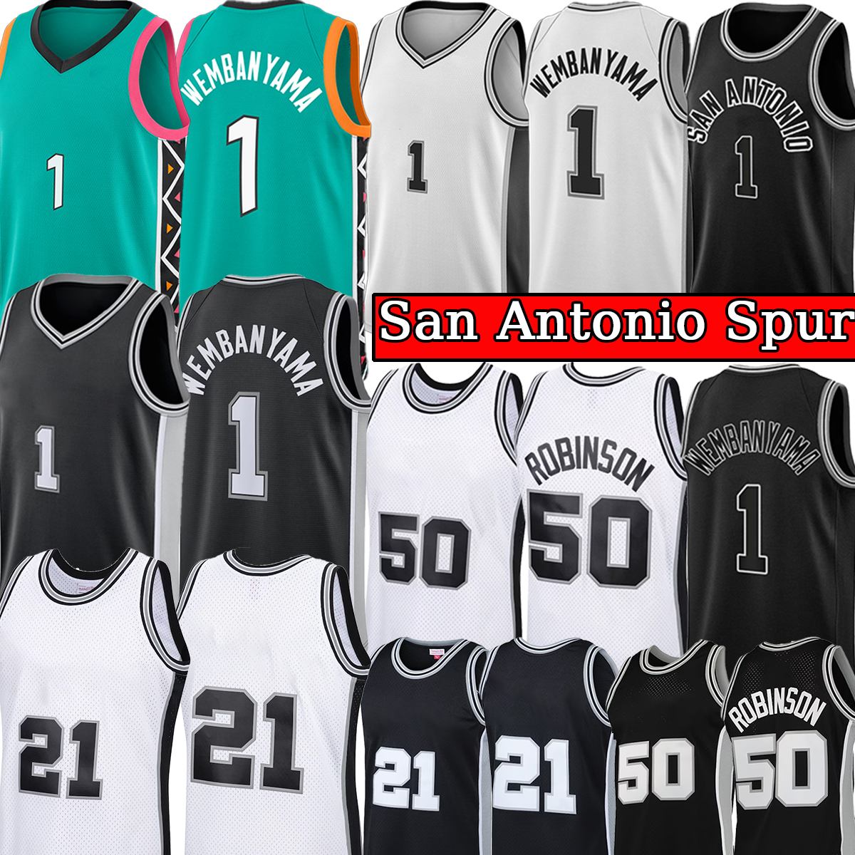 

Victor Wembanyama''Spurs" Basketball Jerseys San Men Antonio Retro Tim David 50 Robinson Mitchell and Ness City Jersey Shirt, With logo jersey