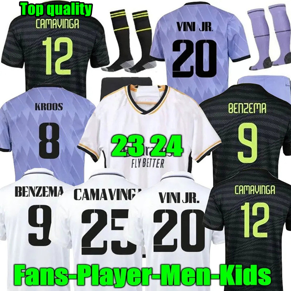 

2023 Real Madrids soccer jerseys Final VINI JR 23 24 new Real Madrids football shirt BELLINGHAM MODRIC VALVERDE Fourth camiseta men and kids uniforms CAMAVINGA, 22 23 home