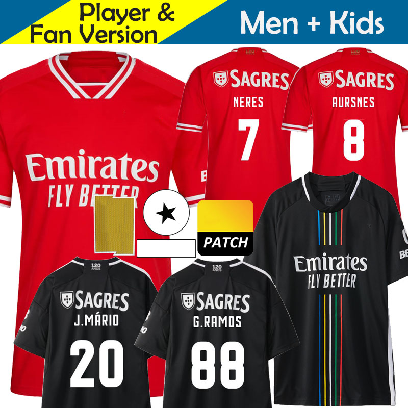 

23/24 BeNFicA Soccer Jerseys Camisetas Kid Kit 2023 2024 Away Home Camisa de futebol Football Shirt Player Version Training Goalkeeper G.RAMOS NERES AURSNES RAFA MUSA, Kids home