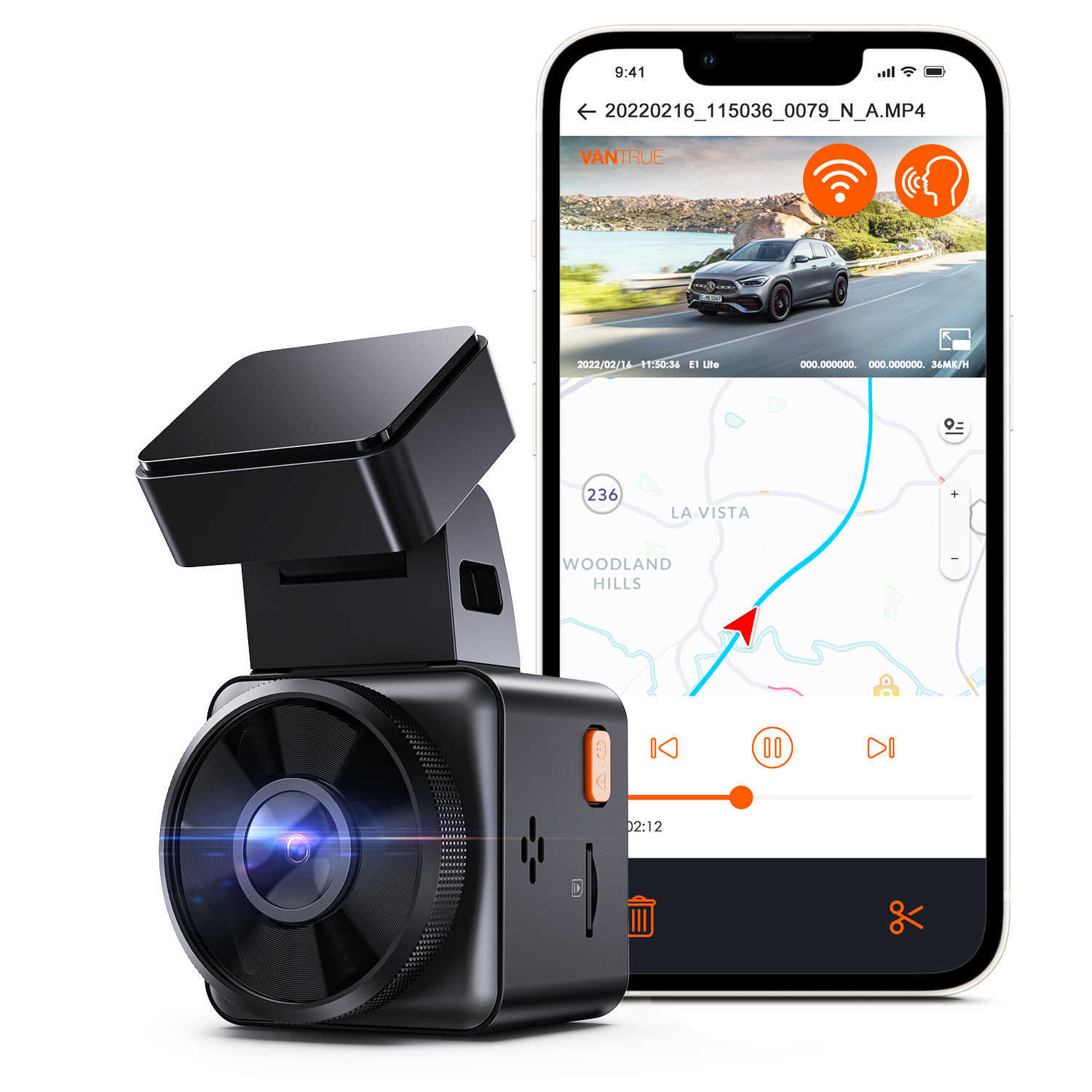 DVRs Vantrue E1 Lite Dashcam 1080P Mini Car DVR with GPS Free APP Voice Control 24hours Parking Mode Video Record Night VisionHKD230701-image-881550434