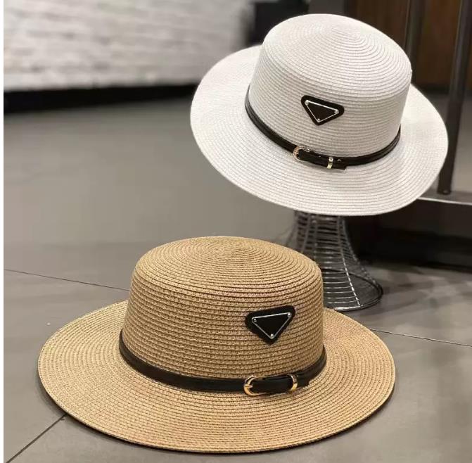 

Designer Straw Hat luxury gentleman Cap top quality men's and women's sun Hat, White straw hat black belt