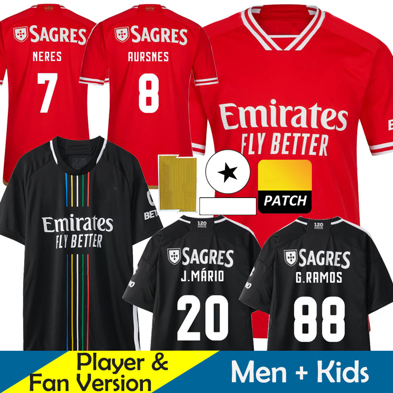 

23/24 BeNFicA Soccer Jerseys Camisetas Kid Kit 2023 2024 Away Home Camisa de futebol Football Shirt Player Version Training Goalkeeper G.RAMOS NERES AURSNES RAFA MUSA, 23-24 kids home