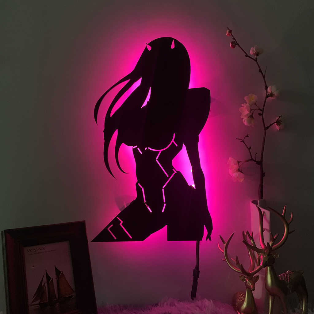 Lámparas de luz de silueta de Anime Zero Two Darling In The Franxx para placas de hogar decoración de regalo de cumpleaños zero two lámpara de pared