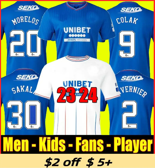 

23 24 Rangers Soccer Jerseys Glasgow 2023 2024 home away Legendary version DEFOE BARKER MORELOS Men kids training Football Fans players MORELOS, 23 24 home adult