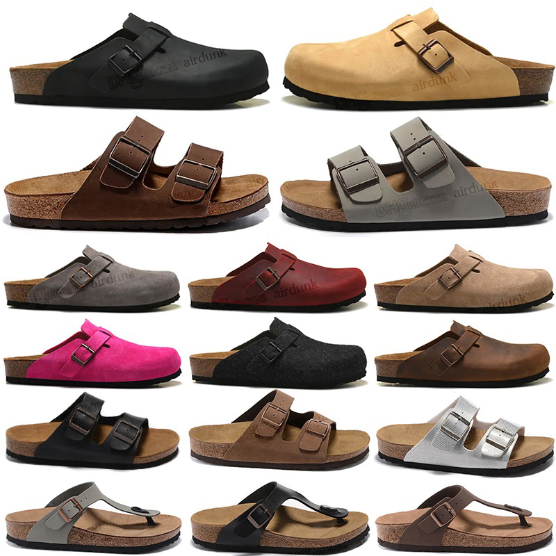 

Designer boston sandals clogs arizona slippers summer cork flat leather slide men women fashion favourite beach casual flip flops rubber slides shoes