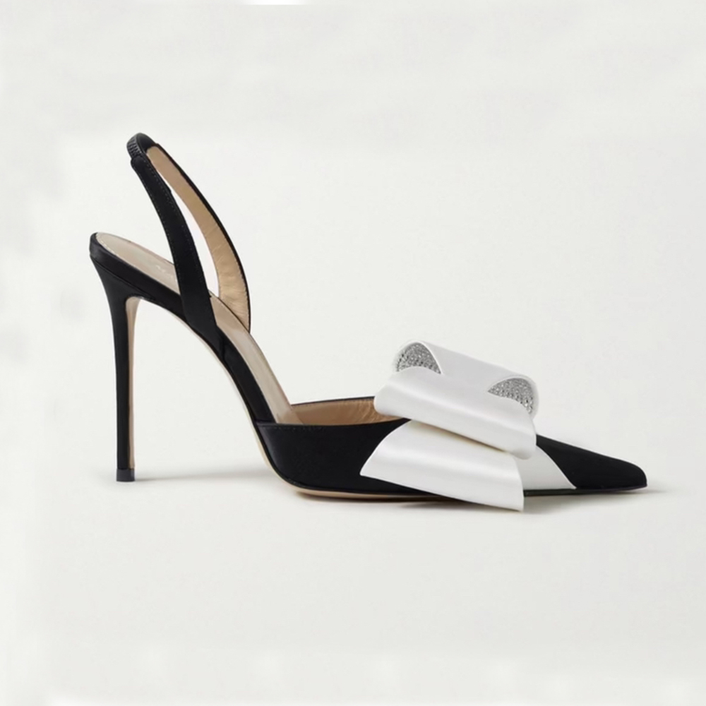 

New Mach Satin Bow Pumps rhinestone Embellished Evening shoes stiletto Heels sandals women heeled Luxury Designers Slingbacks Dress shoe size 35-42 With box, Black