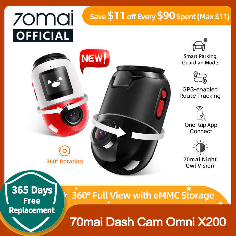 DVRs Dash Cam Omni 360° Full View Builtin GPS ADAS 70mai Car DVR X200 Camera 24H Parking Monitor eMMC Storage AI Motion S25418-image-881558170