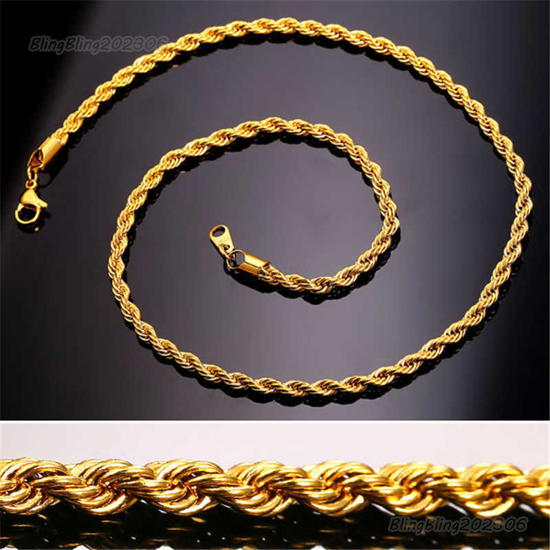 

Gold Chains Fashion Hip Hop Jewelry Rope Chain Mens Necklace