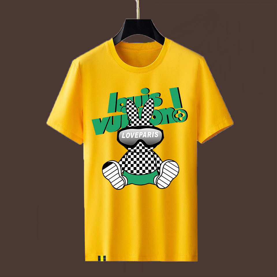 

2023 Summer Cotton Cartoon Letter Print Men's T-Shirts Crew Neck Short-Sleeve Breathable Casual Men's Tees FB005, Yellow