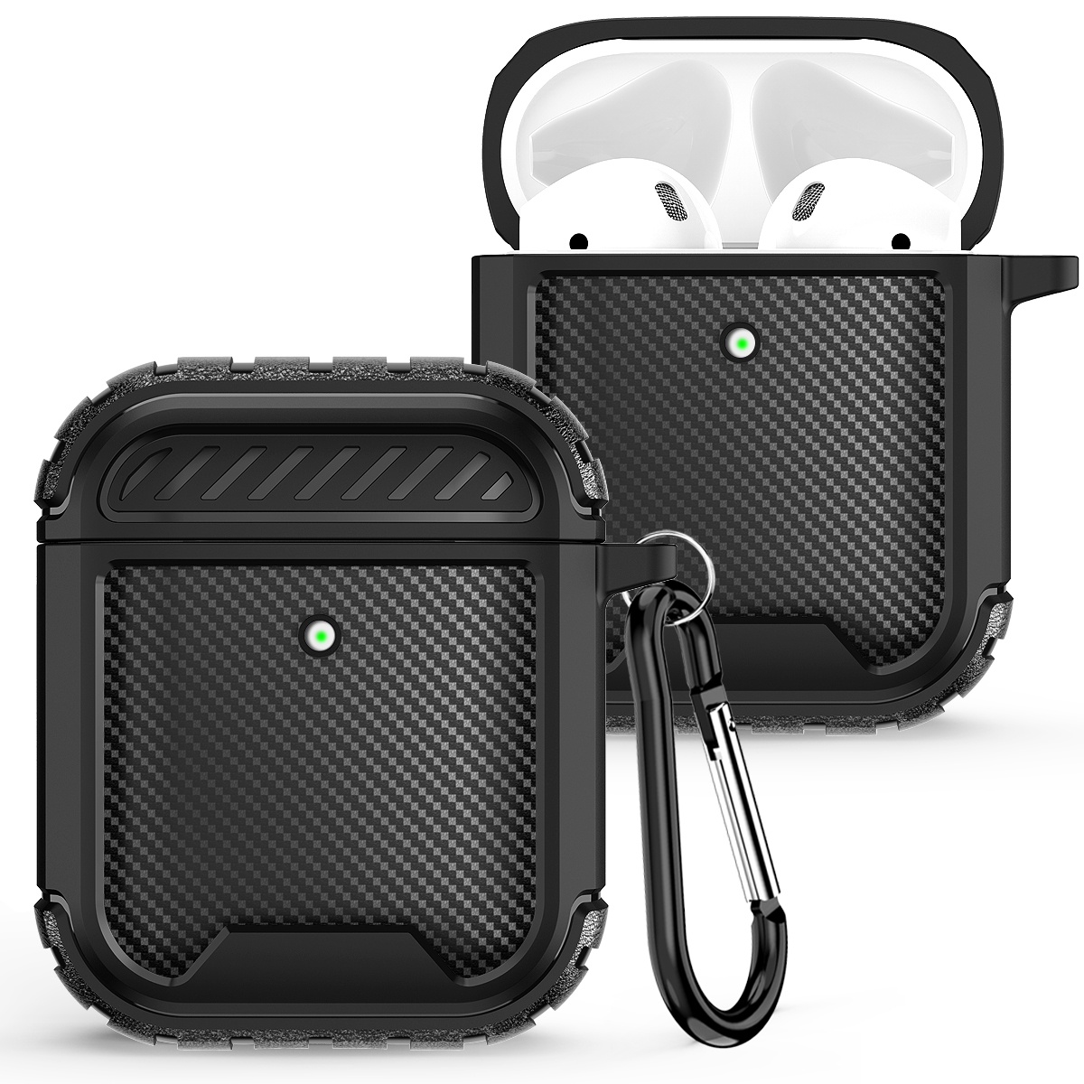 

Carbon Fiber Design Leather Protective Case Headphone Accessories For Airpods 1 and 2 Generation air pods Pro Wireless Earphone Cover with Carabiner