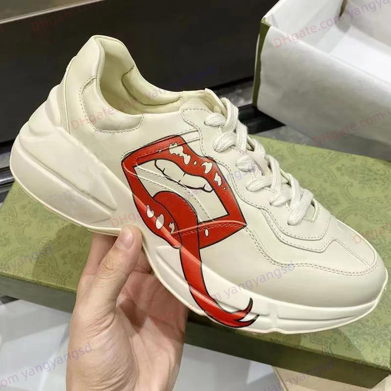 

Designer shoes Platform Shoes Casual Shoe Mens Women Dress Shoes Sneakers Strawberry Wave Mouth Tiger Web Print Luxury Beige Chaussures Rhyton Sneaker, Color#14