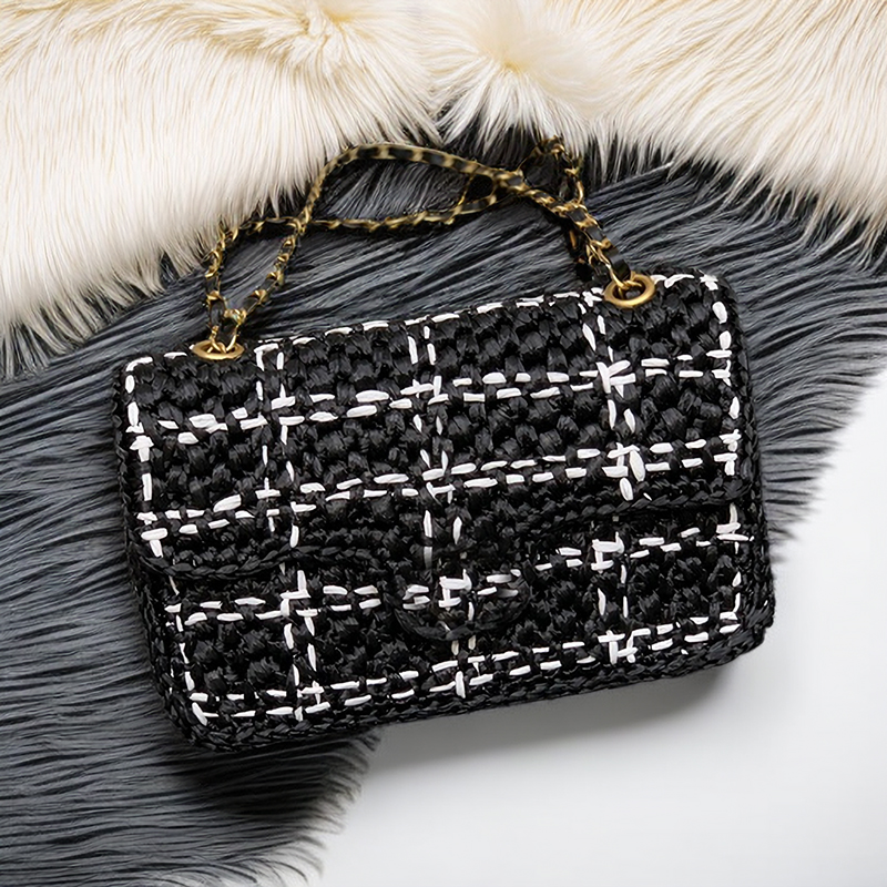 

Braided Tweed Small Flap Bag 25CM Designer Crossbody Bag 10A Luxury Chain Bags With Box C126, White