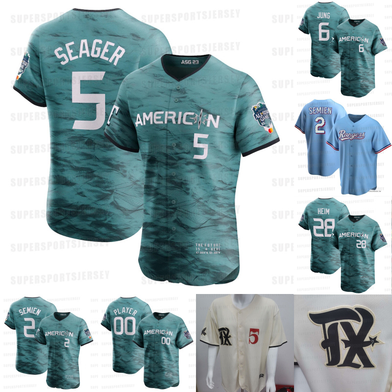 

2023 ASG ALL STAR GAME Texas 2023 City Connect Rangers Baseball Jersey Adolis Garcia Corey Seager Jacob deGrom Marcus Semien Martin Perez Eovaldi Nathaniel Lowe, Mens flex base
