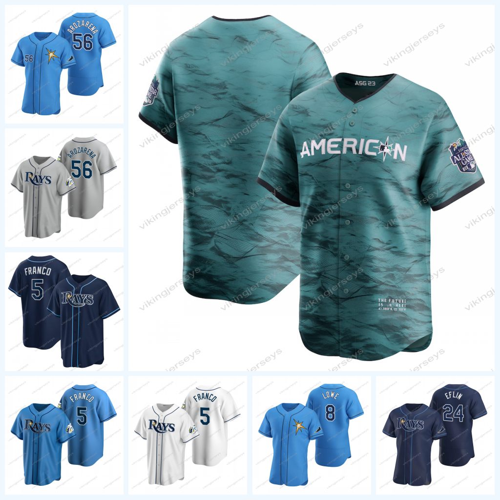 

2023 All Star Randy Arozarena Rays Jersey Wander Franco Yandy Diaz Josh Lowe B Lowe Jose Siri Luke Raley Taylor Walls Tyler Glasnow Bethancourt Harold Ramirez Paredes, Men flex base