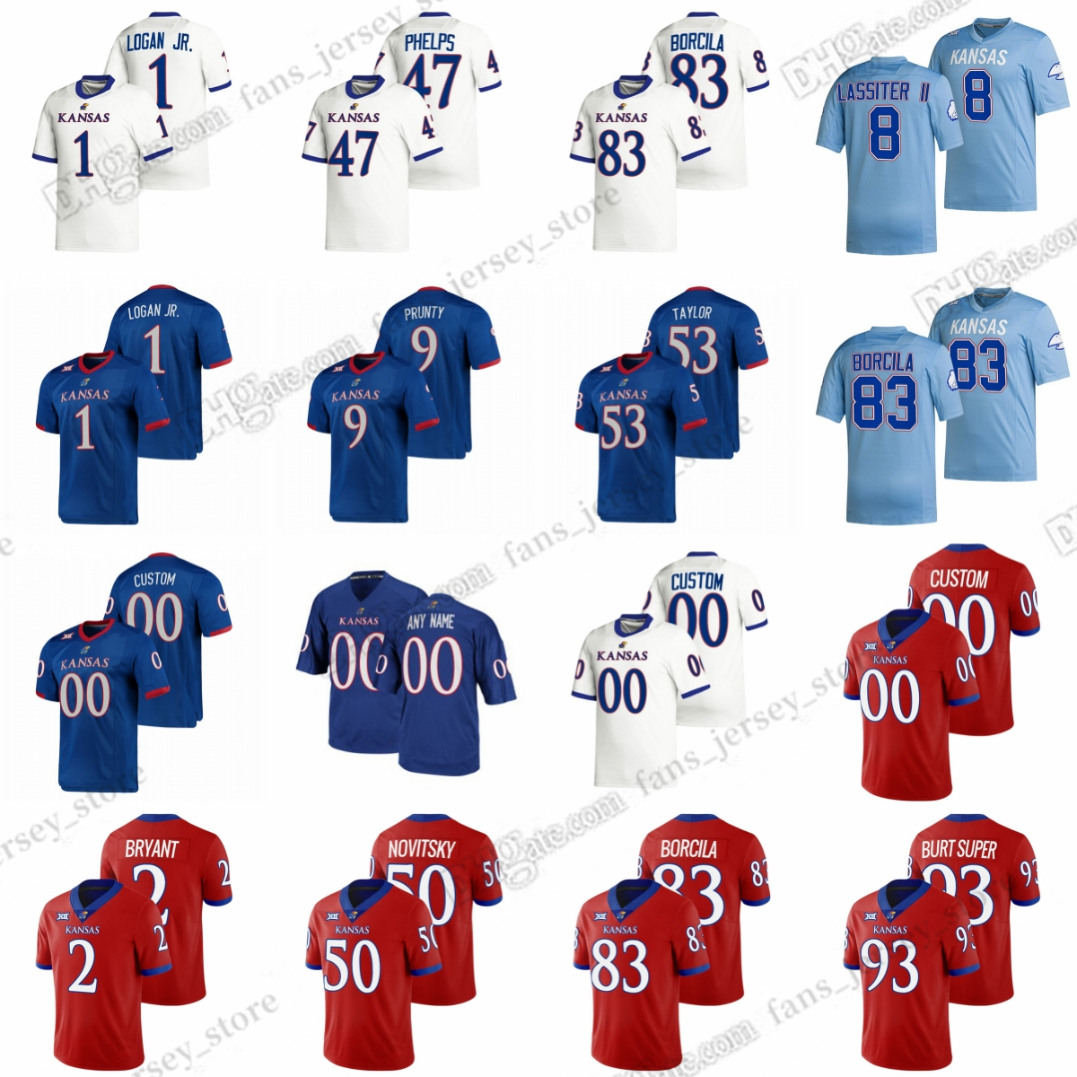 

NCAA S-6XL College Kansas Jayhawks Football Jerseys Grayden Addison Daniel Hishaw Kwamie Lassiter II Rich Miller Jr. Sam Burt Mike Novitsky Kenny Lonnie Phelps, Women (size s-xl)