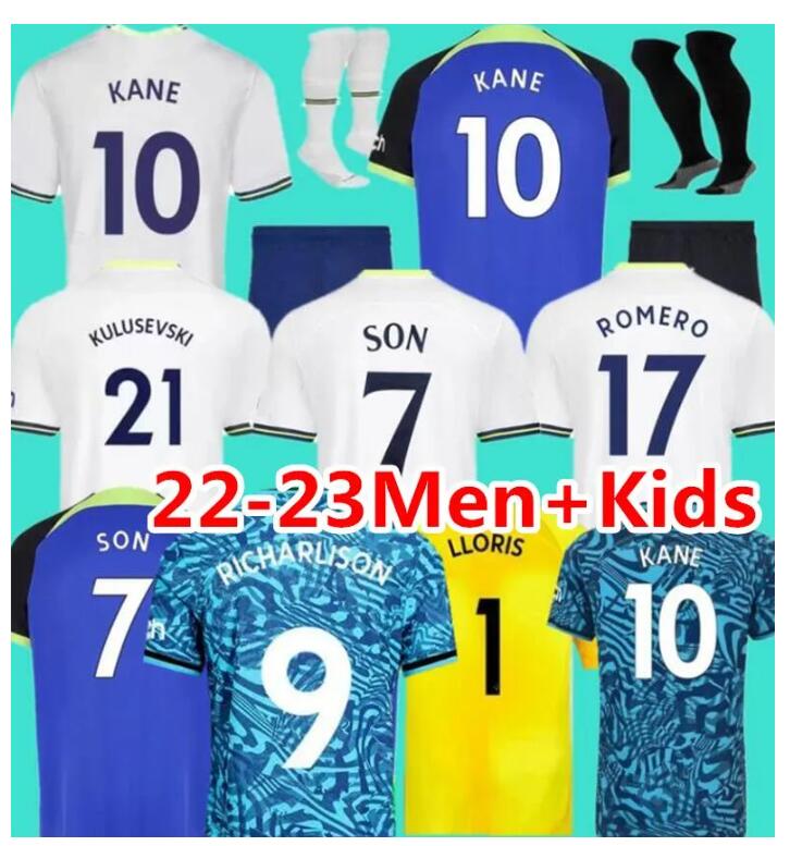 

Tottenham 23 24 KANE SON RICHARLISON Soccer Jerseys PEDRO PORRO KULUSEVSKI HOJBJERG Away PERISIC DANJUMA ROMERO Football Kit Shirt BENTANCUR Men Kids Set, Blue