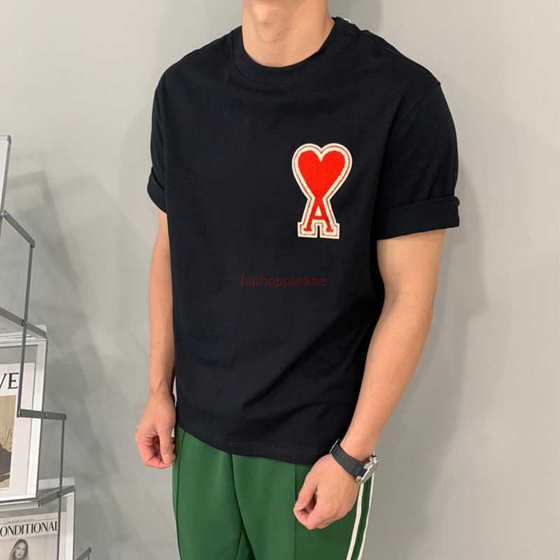 

Ami Designer Fashion Clothing Tees Tshirts French Fashion Brand Ami2023 Spring Summer New Love Embroidery Half Sleeve Tshirt Round Neck Loose Mens Womens Short Slee, Black 1