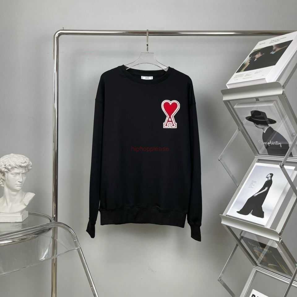 

Ami Designer Fashion Clothing Mens Sweatshirts High Quality Ami Sweatshirt Love a Letter Round Neck Pullover Embroidered Peach Heart Top Loose Fitting Unisex Sweat, Shipping fee
