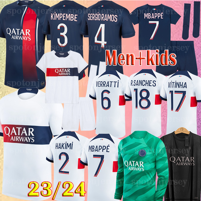 

2023 2024 MBAPPE soccer jerseys ASENSION maillot de foot HAKIMI C. Soler VERRATTI football shirt 23 24 psgs hommes enfants kids KIT long sleeve goalkeeper PSGS, 23 24 away patch