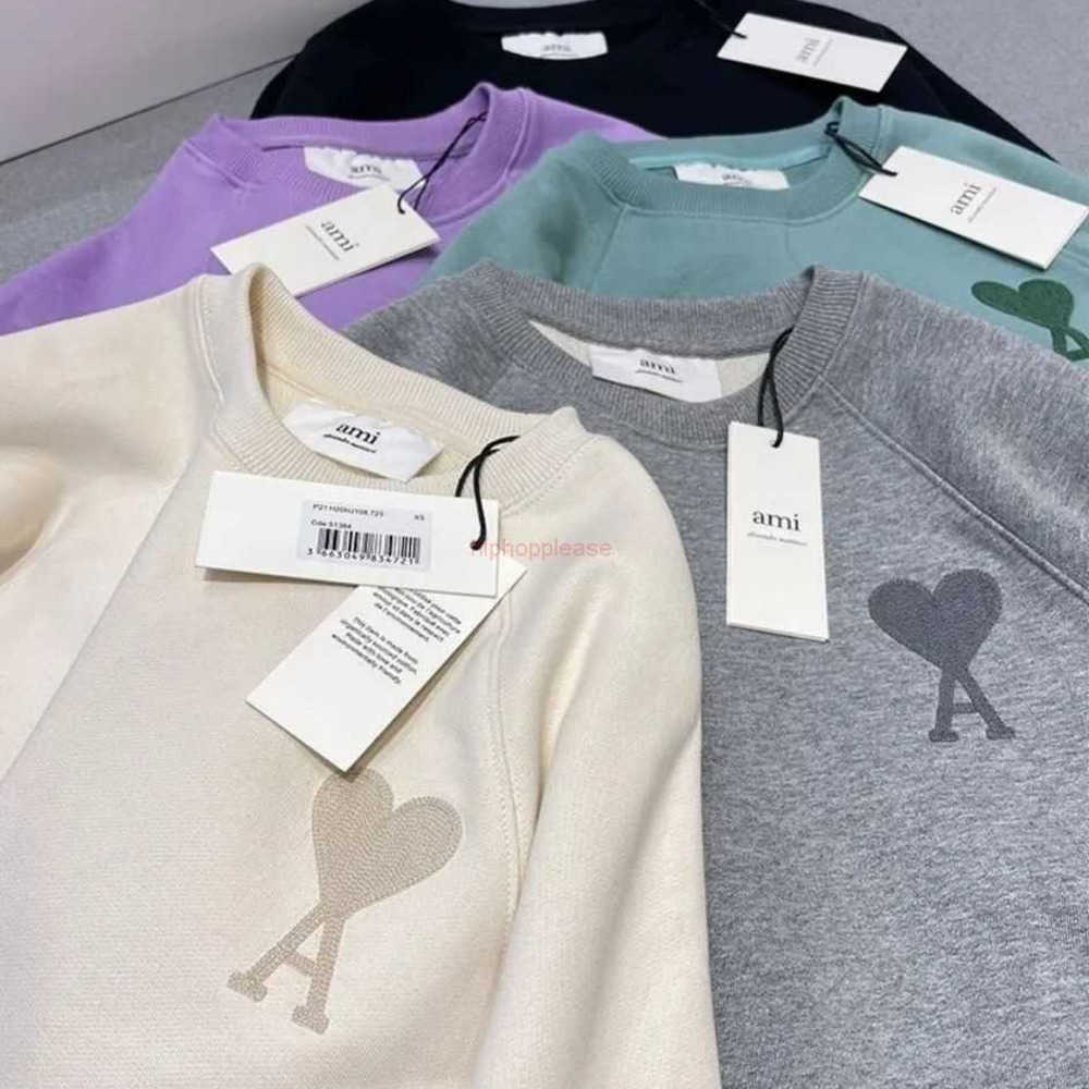 

Ami Designer Short Fashion Casual Clothing Beach shorts the Correct Version of Ami Embroidery Highquality Love Sweater Loose Cotton Macaron Round Neck Male, Beige