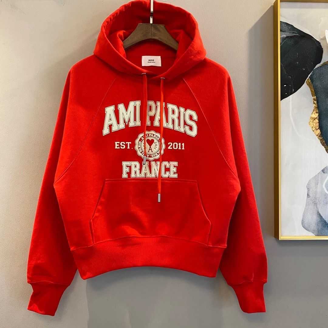 

Ami Designer Fashion Clothing Men's Sweatshirts Poison Home Ceiling Level Ami 22 Autumn/winter Designer Banner Emblem Print Hooded Sweater Unisex, Shipping fee