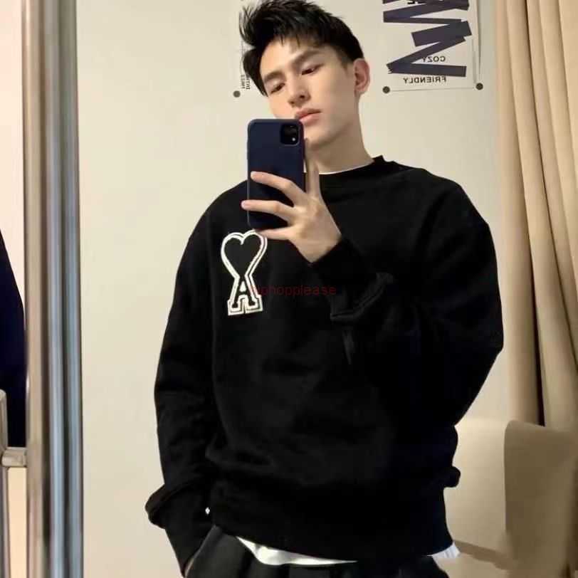 

Ami Designer Fashion Clothing Men's Sweatshirts Poison Free -2022 Autumn Winter New Trend Small Crowd Neck Embroidery Big Love a Couple Long Sleeve Sweater Hatless, Shipping fee