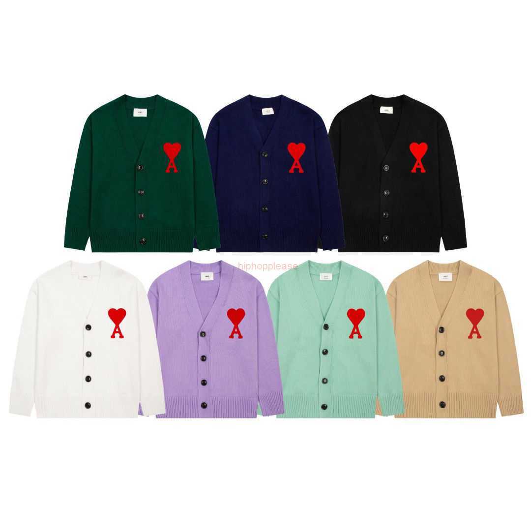 

Ami Designer Fashion Clothing Sweaters Ami Love Sweater Cardigan Red Embroidery a Casual Couple Loose Men' Women' High-end Fashion Brand Sweater Jacket 2028, Shipping fee