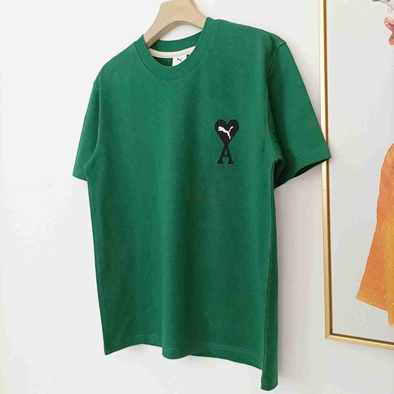 

Ami Designer Fashion Clothing Tees Tshirts Hot Circle Fashion Brand New Ami Co Branded Short Sleeve T-shirt Love Heart a Loose Unisex Fit, Black: slimmer and cooler