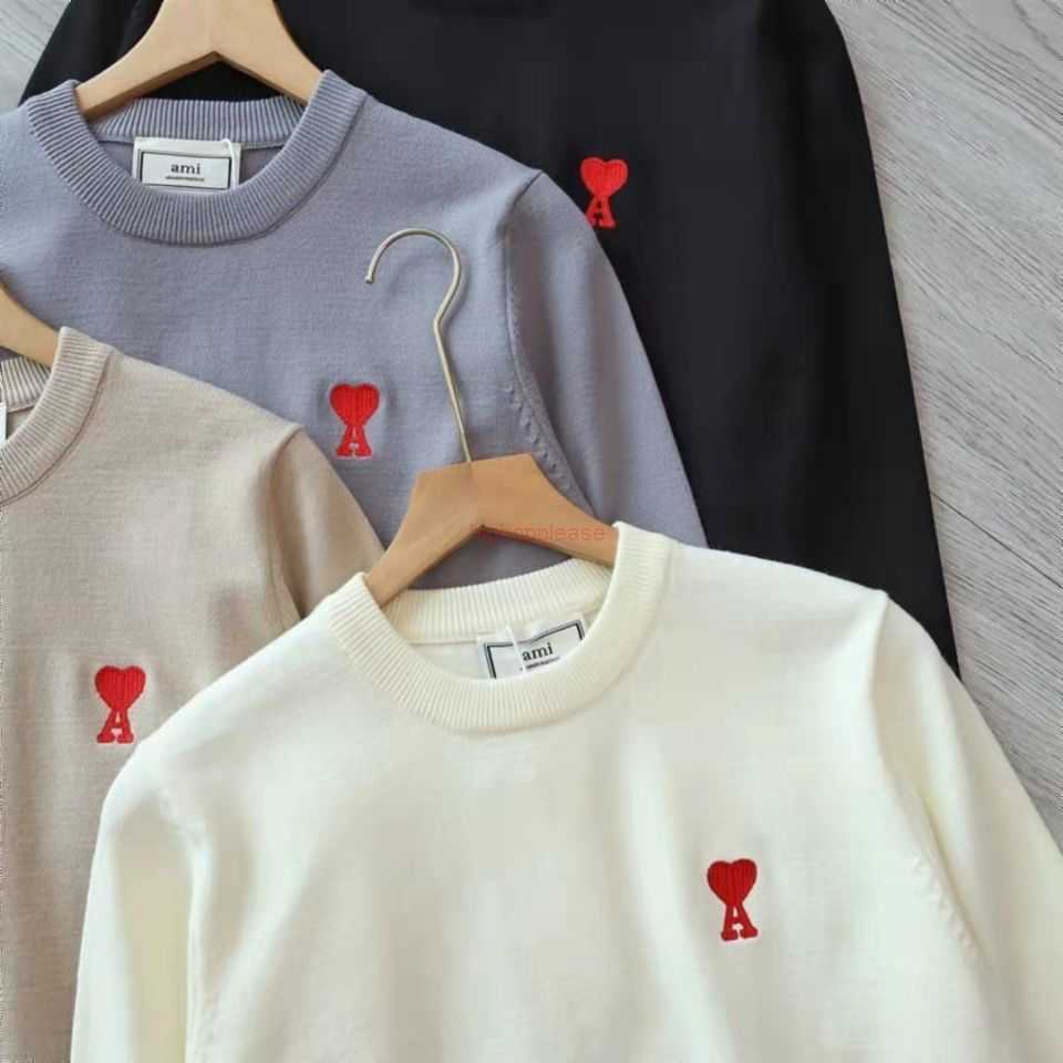 

Ami Designer Fashion Clothing Sweaters Spring Autumn Winter New Ami Love Couple Sweater a Heart Embroidery Slim Fit Solid Round Neck Wool Knit, Shipping fee