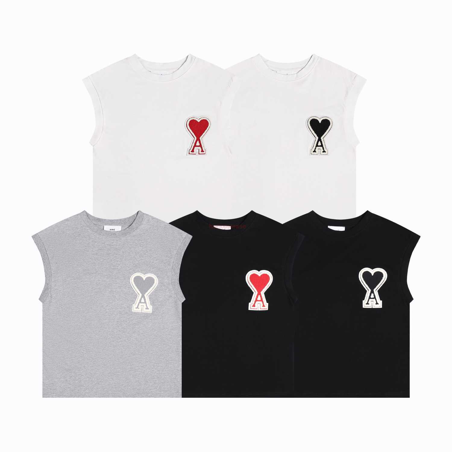 

Ami Designer Fashion Clothing Tees Tshirts Ami Embroidered Zhangzi Big Love Letter a Men Women's Couple Tank Top Sports Leisure, Black 1