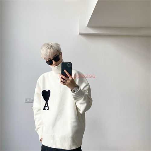 

Ami Designer Fashion Clothing Sweaters Sweater High Neck Pullover Big Heart Letter a Wool Knit Xiao Zhan Men' Women' Top, Shipping fee
