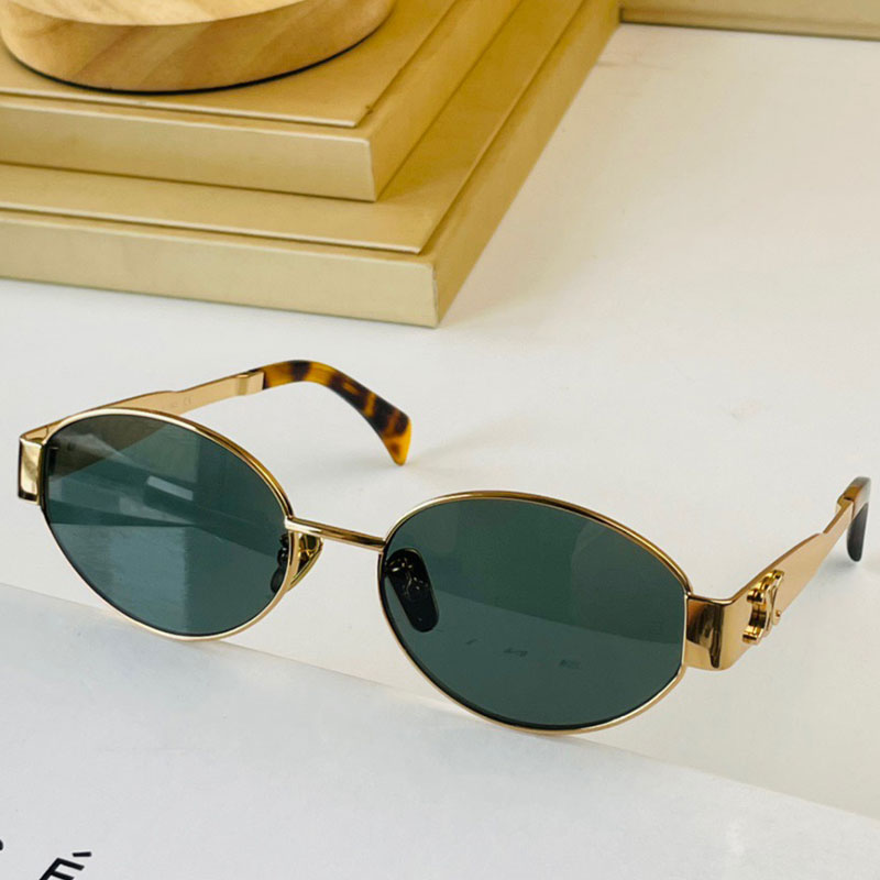 

Women Arc de Triomphe Oval Frame Sunglasses CL4S235U Womens Gold Wire Mirror Frame Green Lens Metal Mirror Leg Triplet Signature on Temple With brown eyewear bag