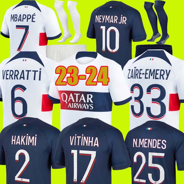 

23 24 pSGS soccer jerseys MBAPPE Maillot de football 2023 2024 HAKIMI VERRATTI VITINHA SOLER ZAIRE-EMERY MENDES DANILO jersey men kids kit maillot foot enfants socks, 23-24 home ucl