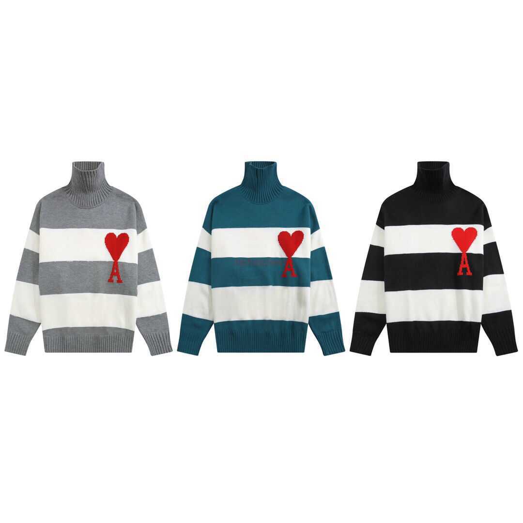 

Ami Designer Fashion Clothing Sweaters the Correct Version Ami Embroidery Love High Collar Autumn Winter Sweaters for Men Women Couples Christmas Limited Stripe Sw, Shipping fee