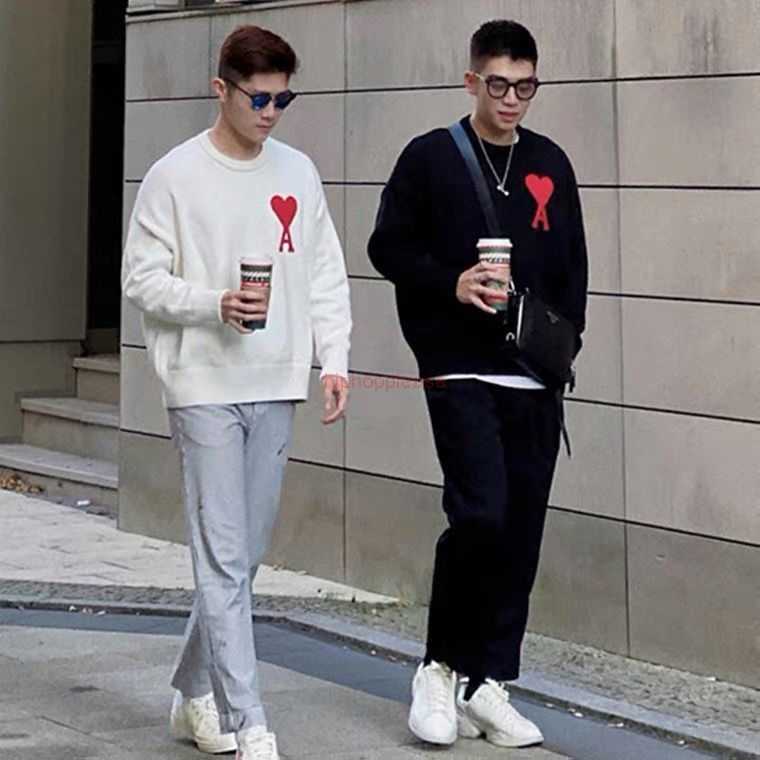 

Ami Designer Fashion Clothing Sweaters the Correct Version of Ami21 Autumn Winter Embroidered Big Heart a Round Neck Pullover Knit Sweater Unisex Couple, Shipping fee