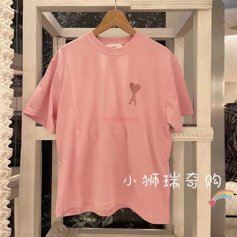 

Ami Designer Fashion Clothing Tees Tshirts Ami Classic Embroidery Little Heart Short Sleeve Round Neck Loose Versatile Macaron Same Color T-shirt 2023, Purple