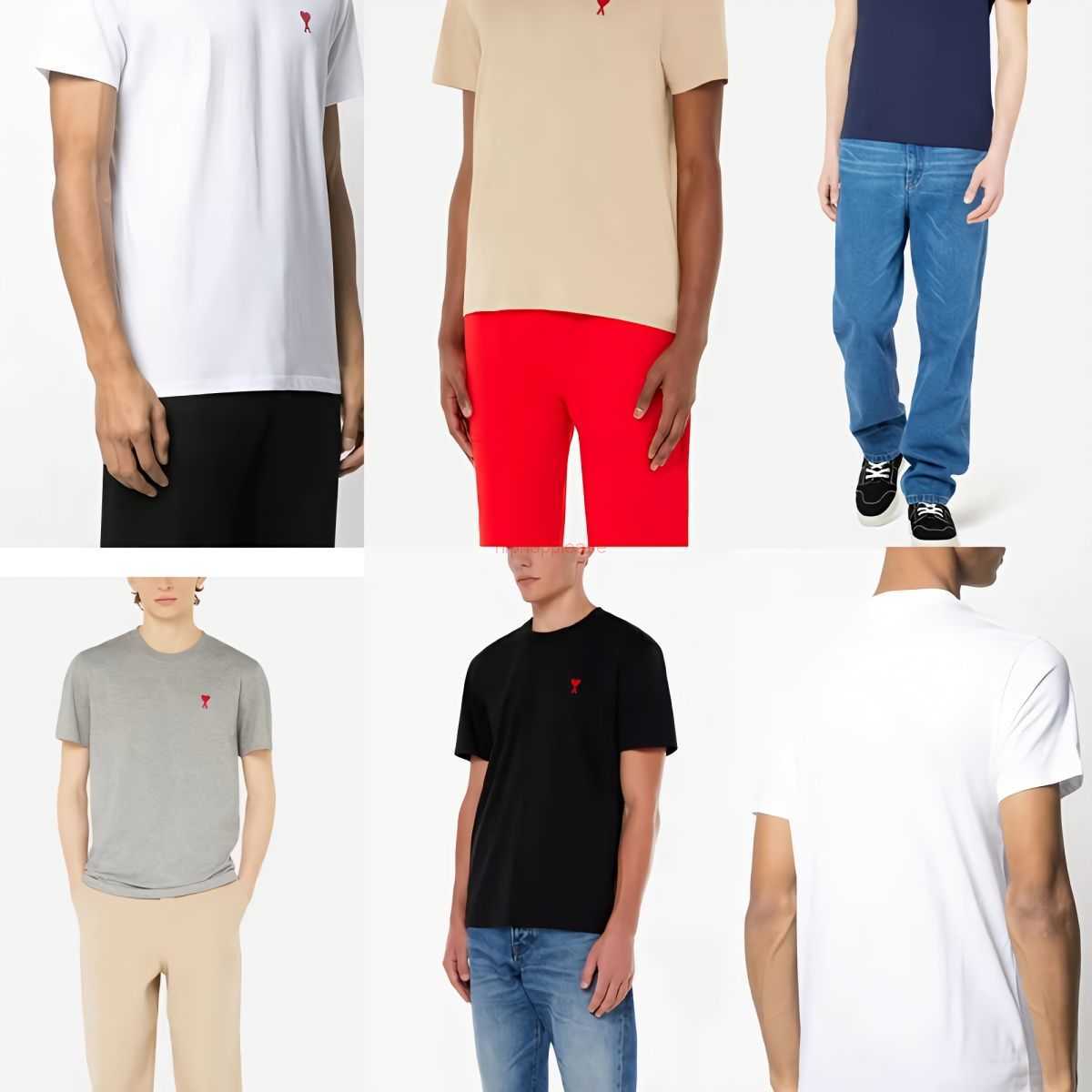 

Ami Designer Fashion Clothing Tees Tshirts Approved Ami Red Little Heart Embroidery Letter Peach Heart a Round Neck Short Sleeve Womens Casual Pure Cotton Tshirt Fas, White