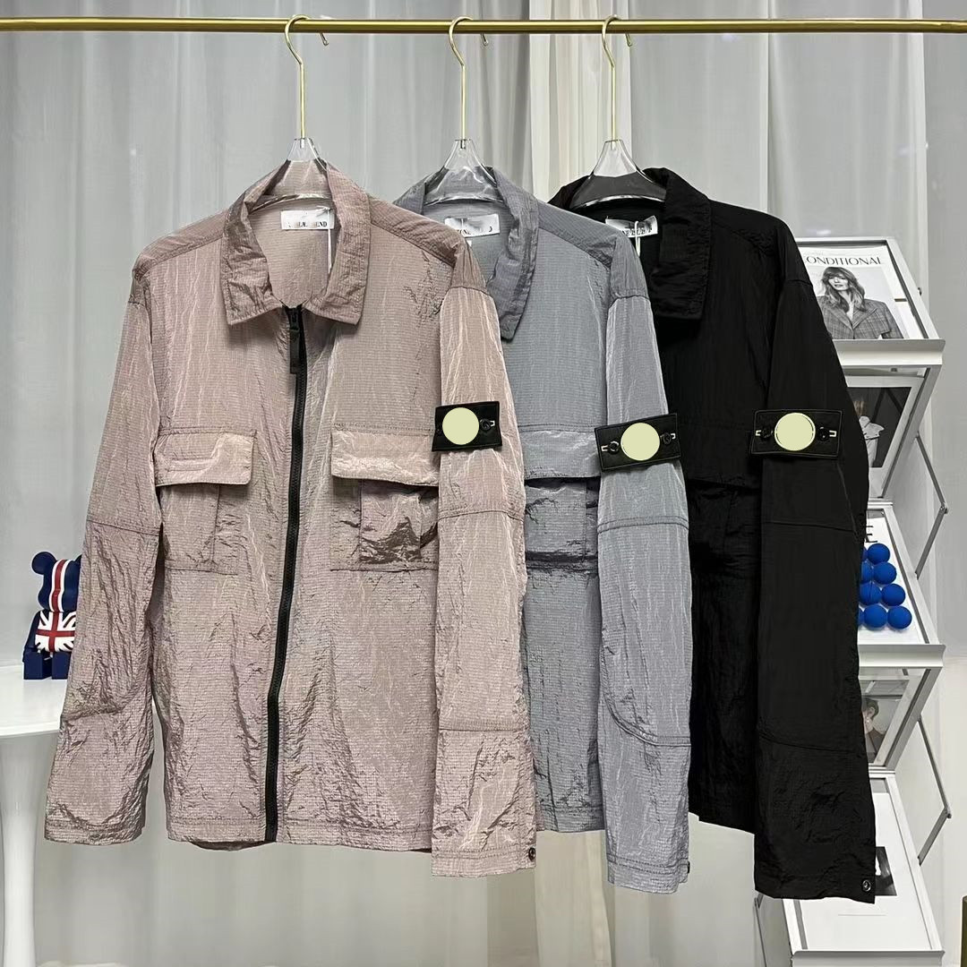 

St0ne is1and Designer lightning badge jacket shirts Water Resistant metal Skin coat nylon, Red