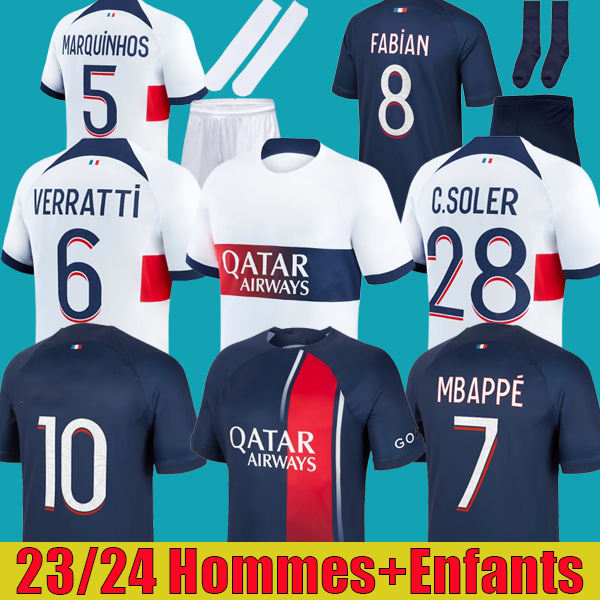 

soccer jerseys MBAPPE HAKIMI SERGIO RAMOS 23 24 Maillots de football 2023 2024 Fabian men kids kit shirt uniforms maillot foot hommes enfants, 23/24 away