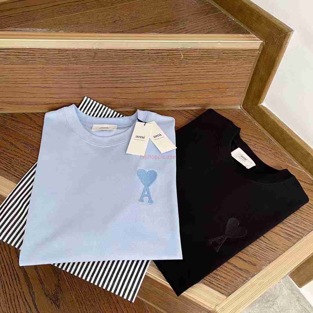 

Ami Designer Fashion Clothing Tees Tshirts High Version Ami Macaron Short Sleeve 2022 New Candy Color Heart a Embroidery Men's Women's Short Sleeve T-shirt Trend, White