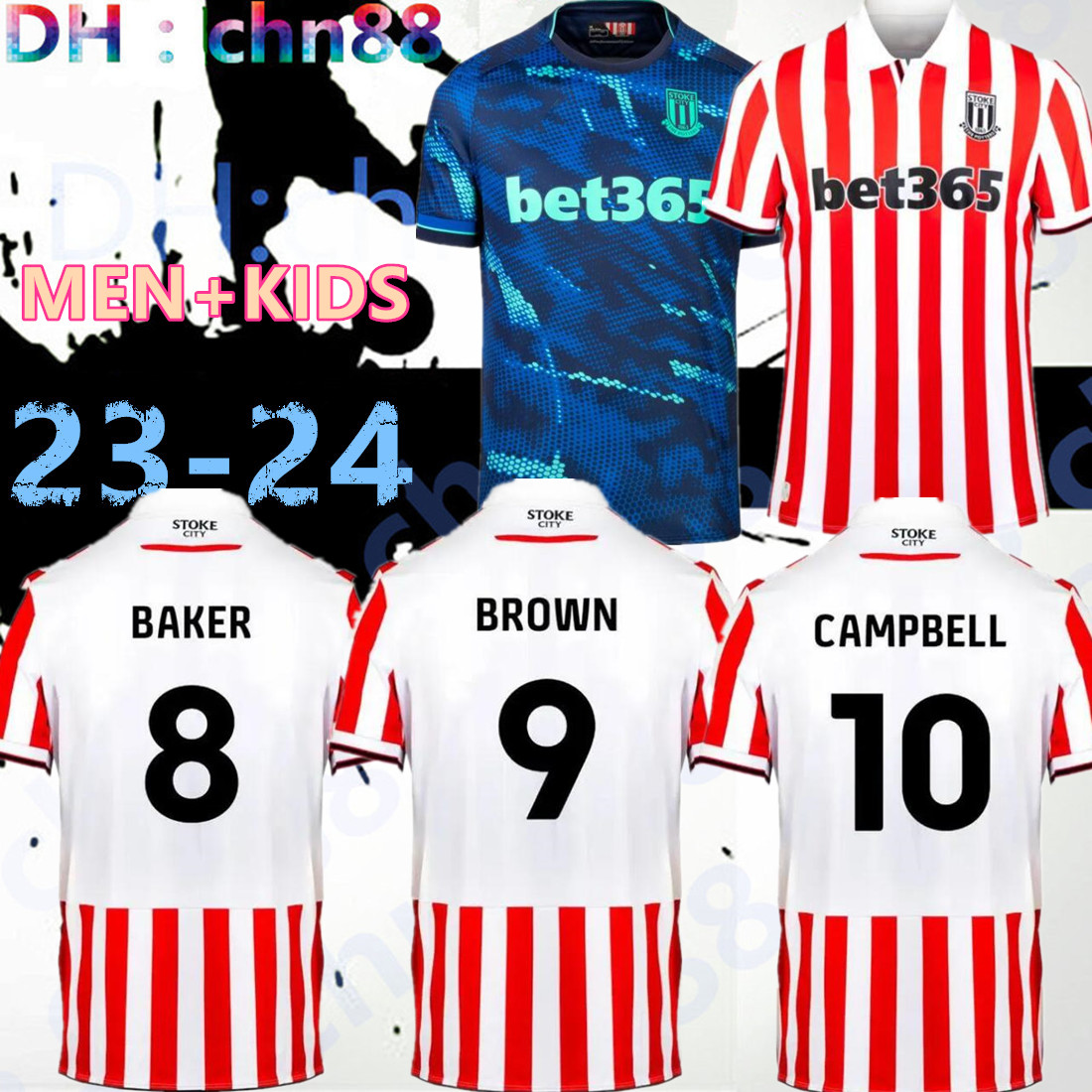 

23 24 Stoke City MIKEL CAMPBELL soccer jerseys SMITH FLETCHER POWELL BROWN CLUCAS home Kits 2023 2024 Lewis Baker Baker men kids kit Football Shirts Uniforms tops 888, 23-24 away