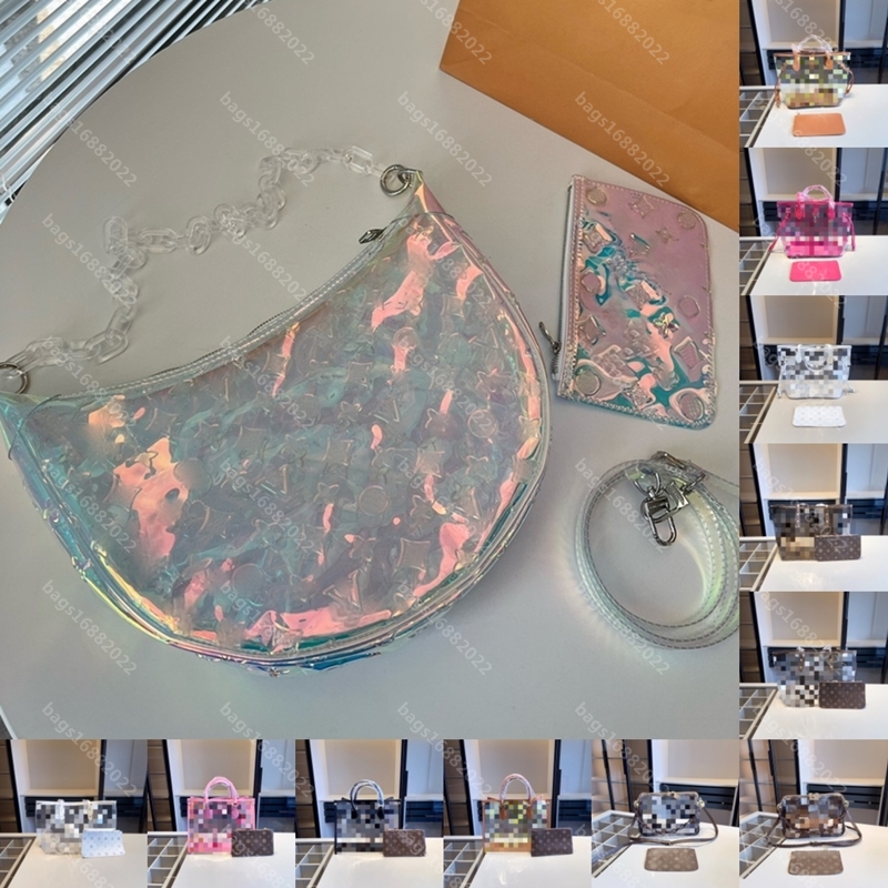 

10A jelly Laser illusion tote women one shoulder crossbody bag designer handbag summer fashion Pillow bag louise gradient bags viuton vutton 2PCs with Coin Purse, Style 1